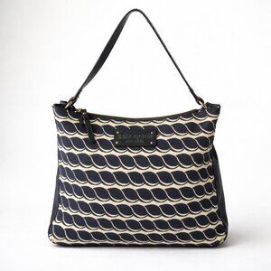 Kate Spade Navy & Ivory Scallop Print Canvas Shoulder Bag Pre-owned